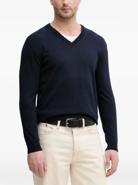 Pulover Benetton cu decolteu în V albastru
