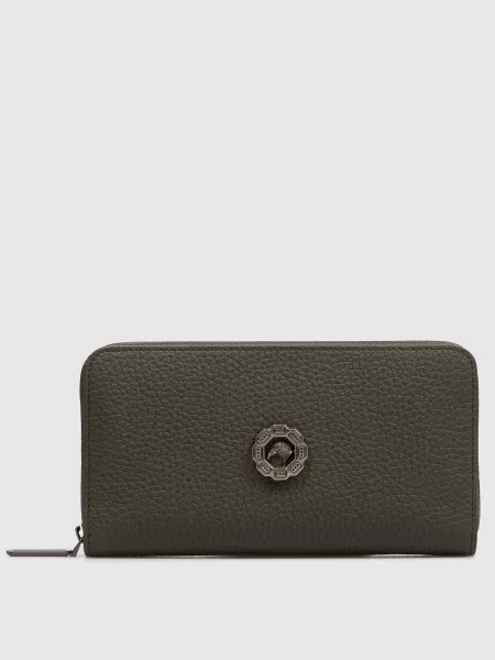 Шкіряний гаманець кольору хакі з емблемою Stefano Ricci