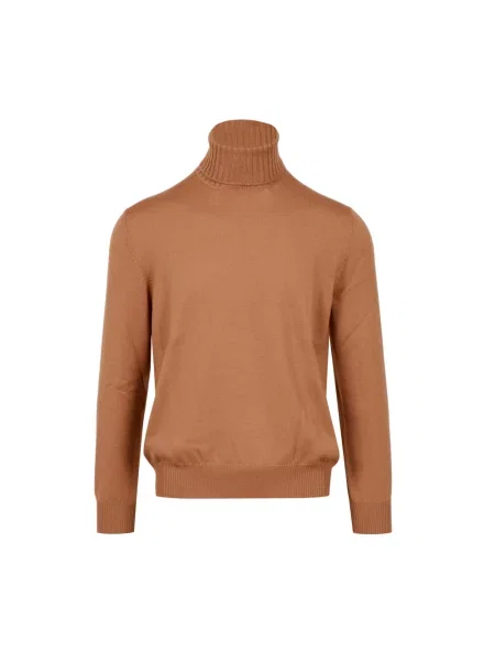 Sweter z golfem Gran Sasso w paski z dekoltem w serek z paskiem brązowy