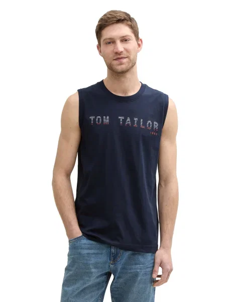 TOM TAILOR Tricou albastru închis / roșu alb