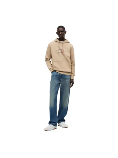 Lniana bluza z kapturem Tommy Hilfiger z kapturem beżowa