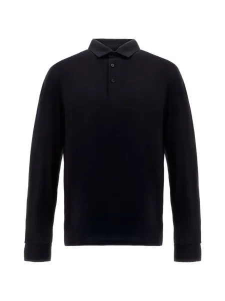 Lung tricou polo Herno de lână albastru
