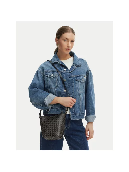 Calvin Klein Дамска чанта Emblem Aop Sm Bucket Crossbody черен