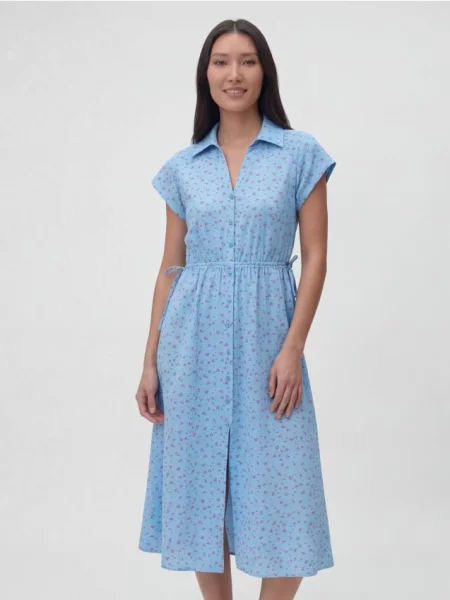 Reserved Rochie midi înflorată albastru