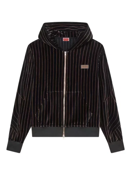 Hanorac cu glugă Kenzo de catifea cu dungi negru