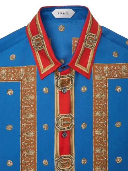 Cămașă Versace de mătase albastru