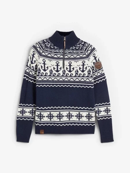 Sweter w norweskim stylu z marynarskimi motywami niebieski