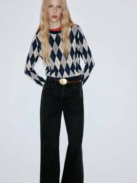 Jeansy Danila wide leg z wysokim stanem black denim Kobieta 34 MANGO czarne