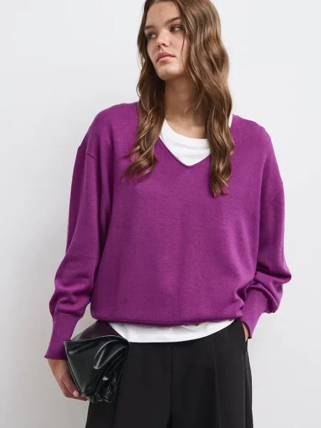 Medicine pulover pentru femei din lână merino violet