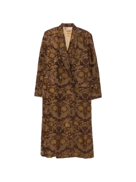 Palton Uma Wang cu model floral din jacard cu două rânduri de nasturi maro