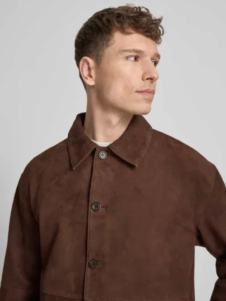 Kurtka skórzana krój regular fit z wykładanym kołnierzem model RORY' Selected Homme
