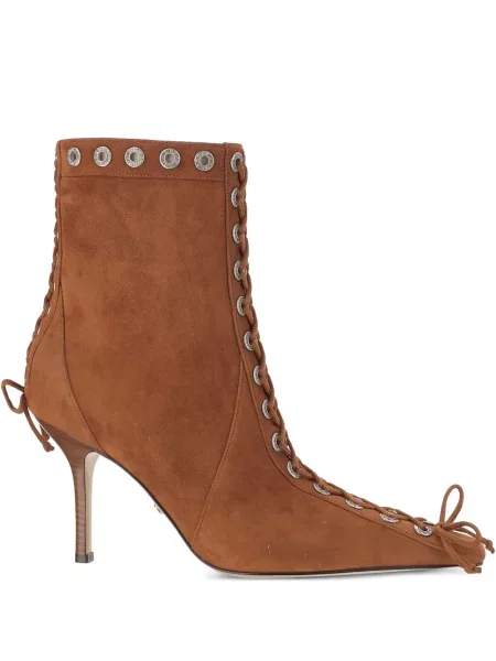 Botine Mach & Mach cu șireturi din dantelă cu tepi maro