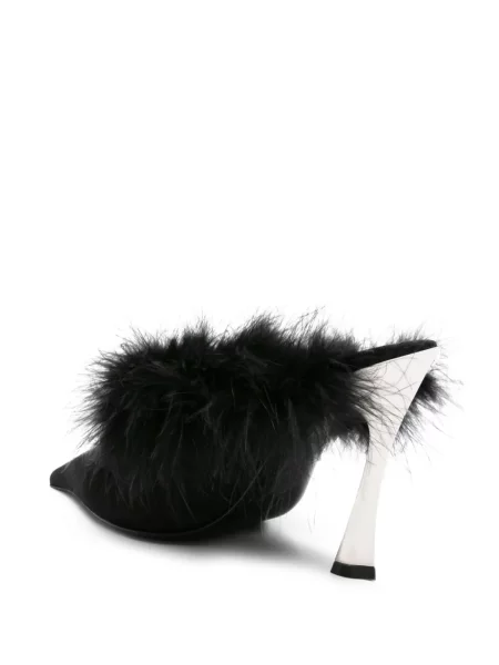 Papuci tip mules Mugler cu pene negru