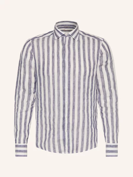 Stenströms Lněná Košile Slimline Fit tmavě / krémová modrá