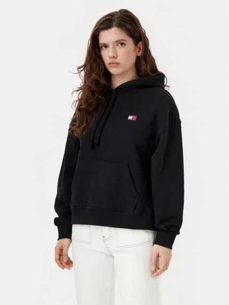 Tommy Jeans Bluză Badge Boxy Fit negru