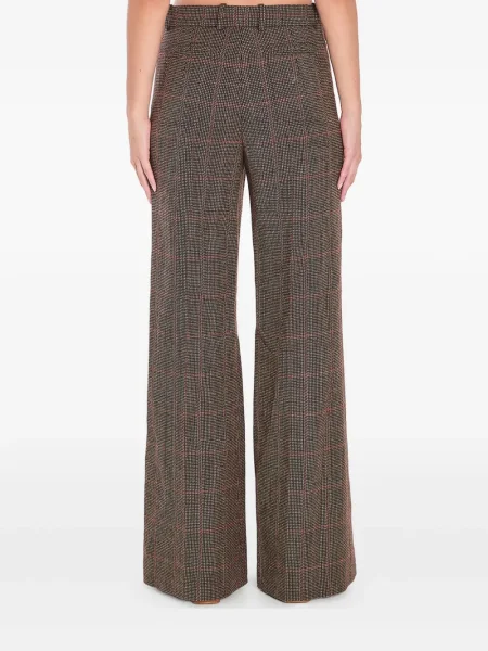 Pantaloni Chloé de lână în carouri maro