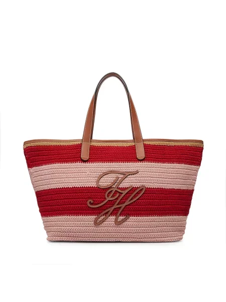 Táska Tommy Hilfiger Th Nautical Tote Crochet Str Színes rózsaszín