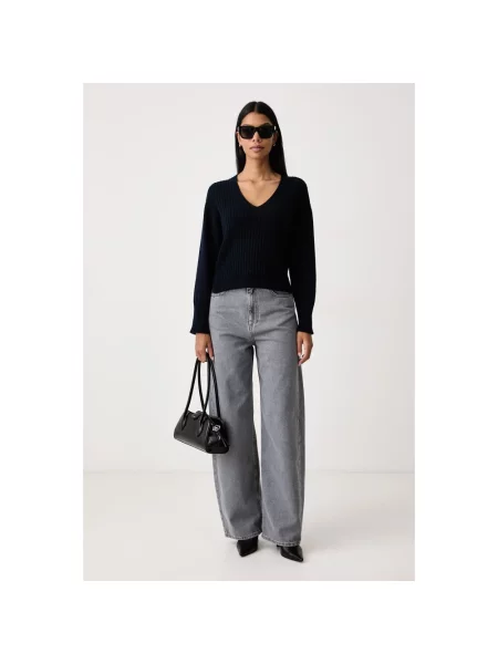 Sweter Twinset z dekoltem w serek niebieski