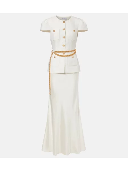 Maksi tafta sukienka maxi Self-portrait garniturowa biała