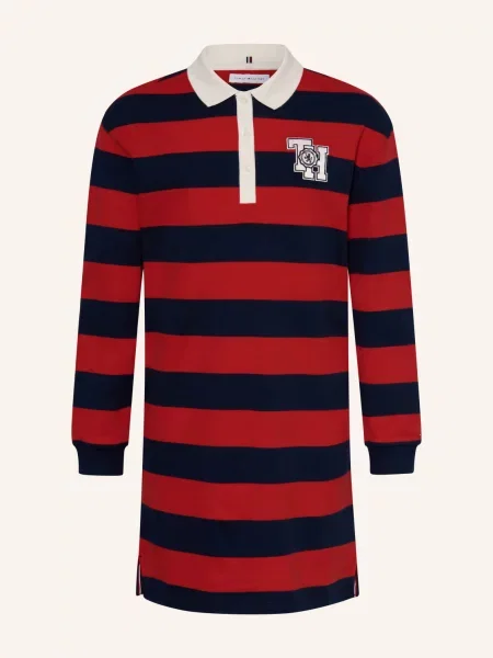 Tommy Hilfiger Jerseyové Polo Šaty červená / tmavě modrá bílá
