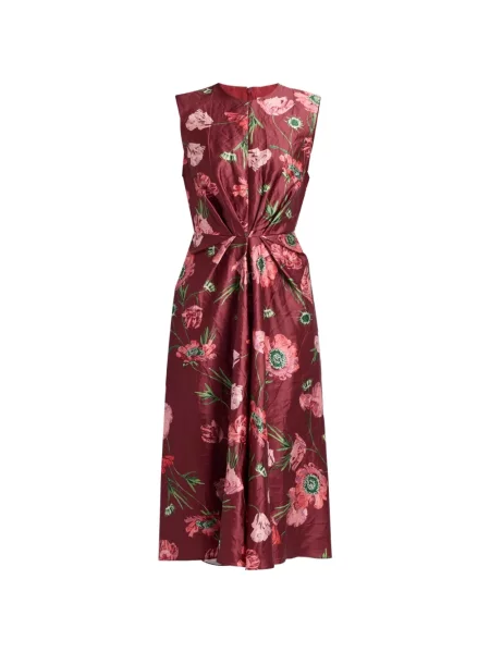 Rochie midi Erdem din satin cu model floral cu imagine roșu