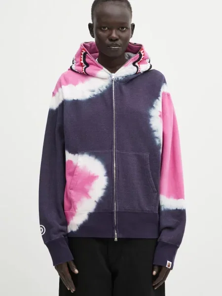 A Bathing Ape bluză Hand Dye Shark bleumarin cu glugă cu imprimeu