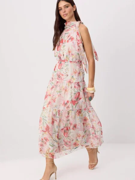 Trendyol Rochie crem / verde deschis / roz / deschis roșu