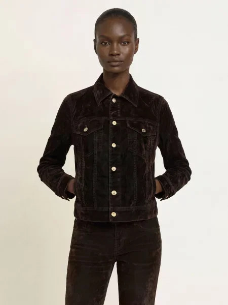 7 For All Mankind Sametová Bunda Adi Trucker flock brown hnědá