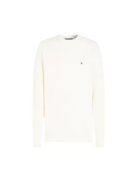 Sweter z dzianiny o kroju regular fit z czystej bawełny Tommy Hilfiger biały