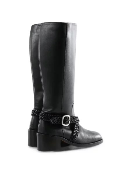 Botine Hereu din piele țesuți cu bretele negru