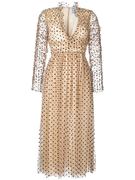 Rochie midi Macgraw cu buline din tul până la genunchi roz