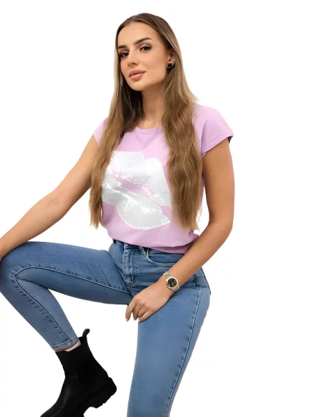 Halenka s fialovým potiskem rtů fialová