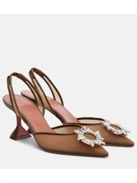 Pantofi cu toc Amina Muaddi plasă slingback maro
