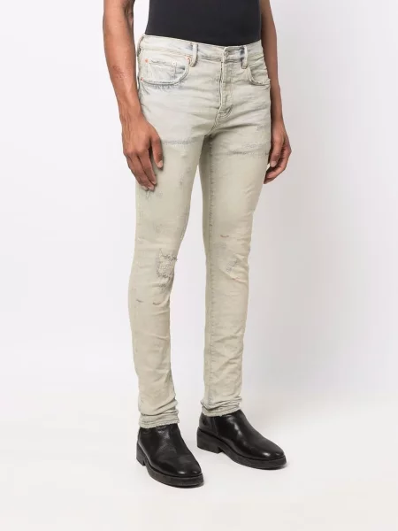 Skinny jeansy skinny Purple Brand z przetarciami niebieskie