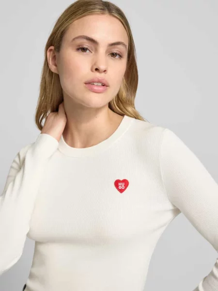 Bluzka o kroju slim fit z dzianiny z mieszanki model ‘SHARPA’ Hugo beżowa