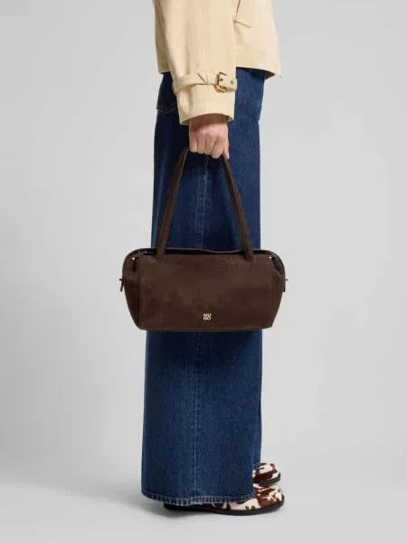 Torba na ramię z mieszanki materiałów w imitacji weluru Hugo brązowa
