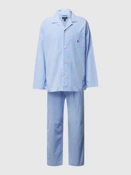 Piżama z bawełny z tkanym wzorem Polo Ralph Lauren Underwear biała