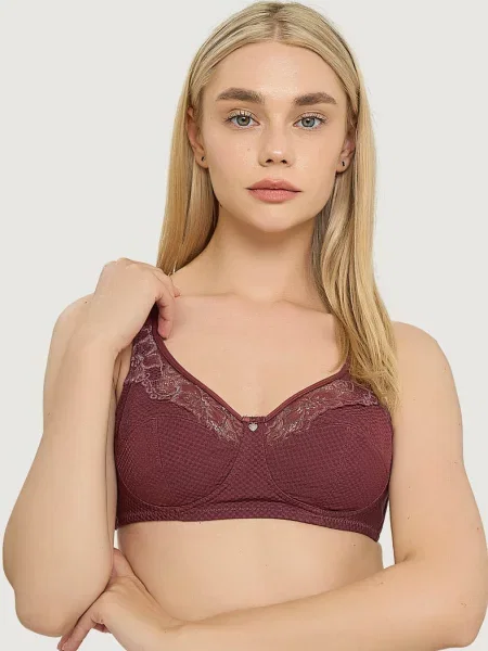 Однотонный бюстгальтер с вышивкой коричневий