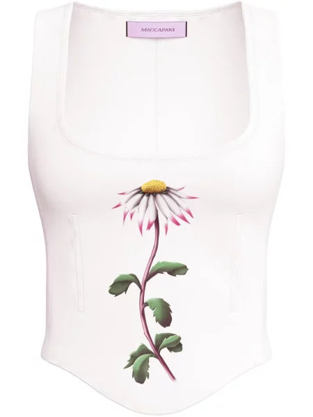 Top Maccapani cu model floral cu imagine alb