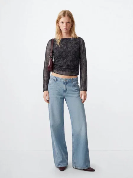 Bluzka we wzór paisley z dekoltem łódką Teen XL MANGO TEEN czarny