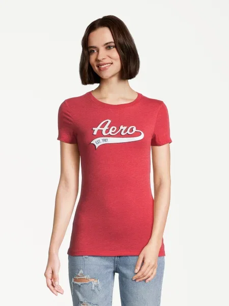 AÉROPOSTALE Tricou roșu cranberry / negru alb