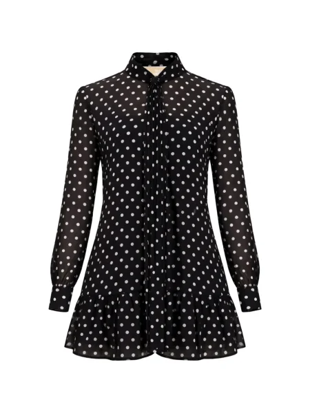 Sukienka koszulowa Michael Michael Kors w grochy z falbankami garniturowa czarna