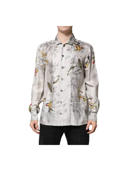 Jedwabna koszula Dolce And Gabbana z nadrukiem szara