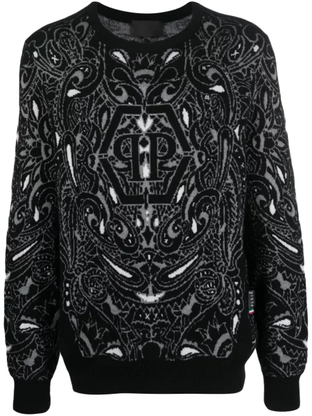 Pulover Philipp Plein de mătase cu imagine cu model paisley negru