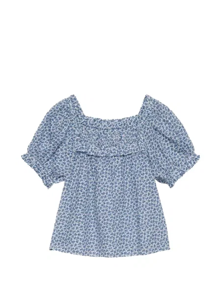 Bluzka Dôen w kwiatki z nadrukiem niebieska