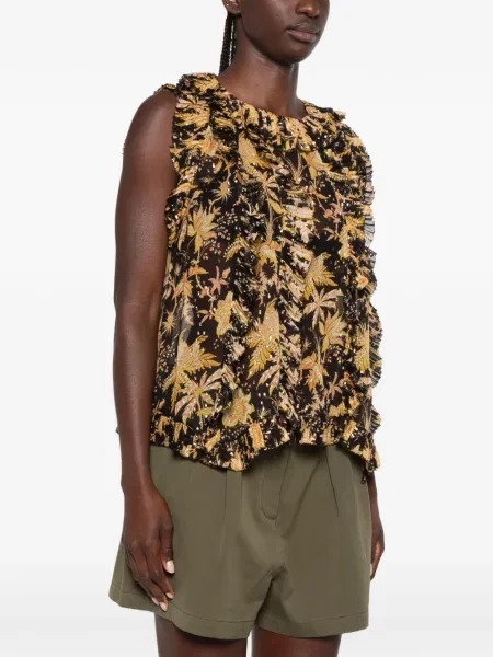 Top Ulla Johnson cu model floral cu imagine negru