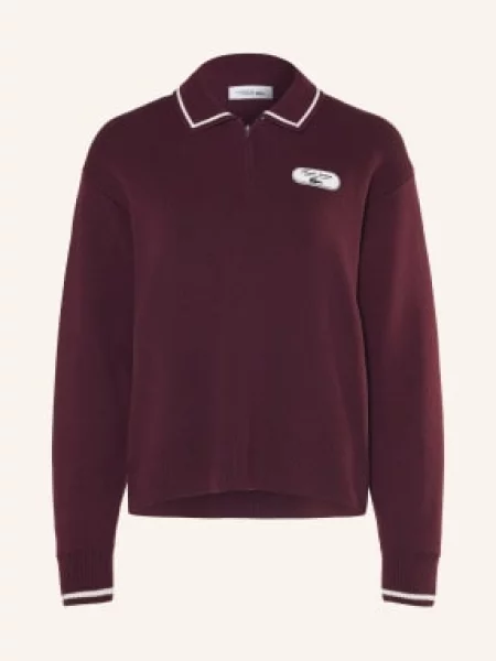 Lacoste Pletená Polokošile tmavě červená