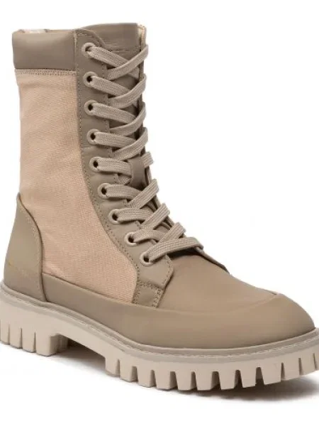 Šnurovacie čipkované casual členkové topánky Tommy Hilfiger béžová