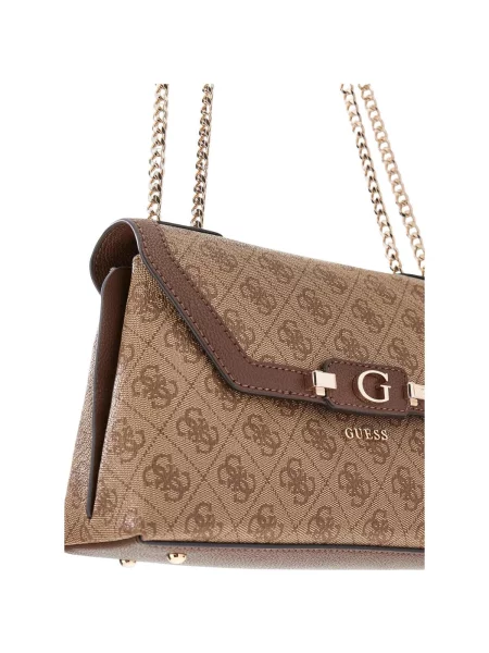 Geanta crossbody Guess cu autograf din piele bej