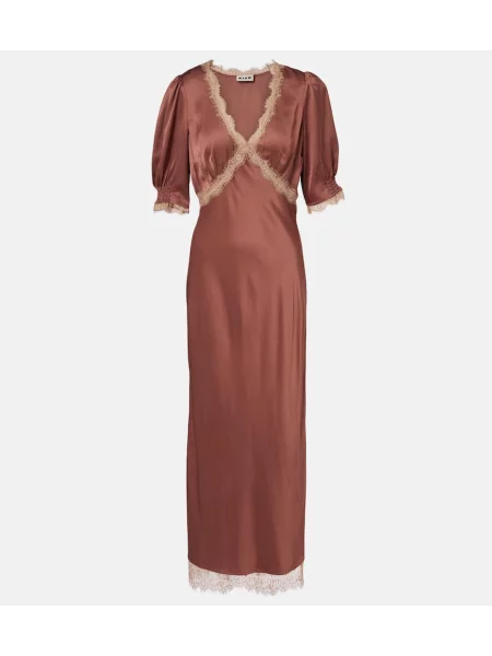 Fustă midi Rixo din satin până la genunchi roz